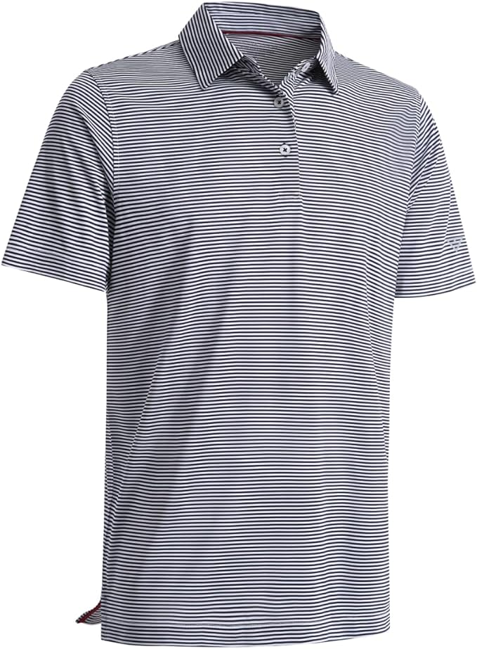 Men's Golf Polo Shirts Short Sleeve Striped Performance Moisture Wicking Dry Fit Golf Shirts for Men