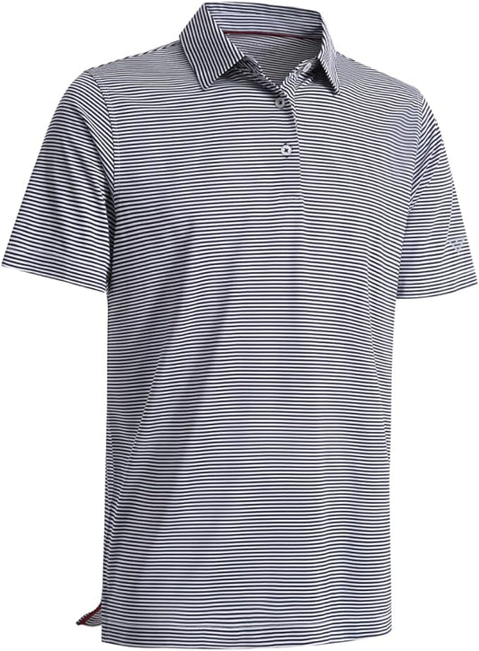 Men's Golf Polo Shirts Short Sleeve Striped Performance Moisture Wicking Dry Fit Golf Shirts for Men