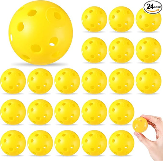 24 Pack Practice Golf Balls 42 mm Limited Flight Plastic Golf Training Airflow Hollow Ball for Driving Range Swing Practice Backyard Indoor Outdoor Home