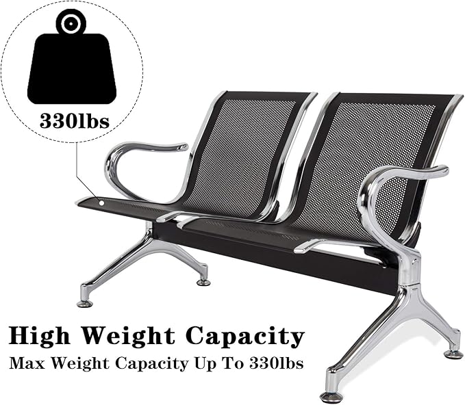 Kinfant Waiting Room Chair Bench - Guest Reception Chairs for Airport Hospital Bank Salon Barber Hall Room Conference (2-seat, Black-Mesh)
