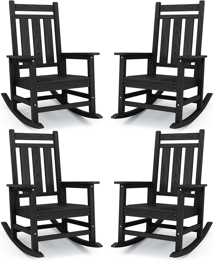 Oversized Outdoor Rocking Chair Set of 4, HDPE Patio Rockers by KINGYES