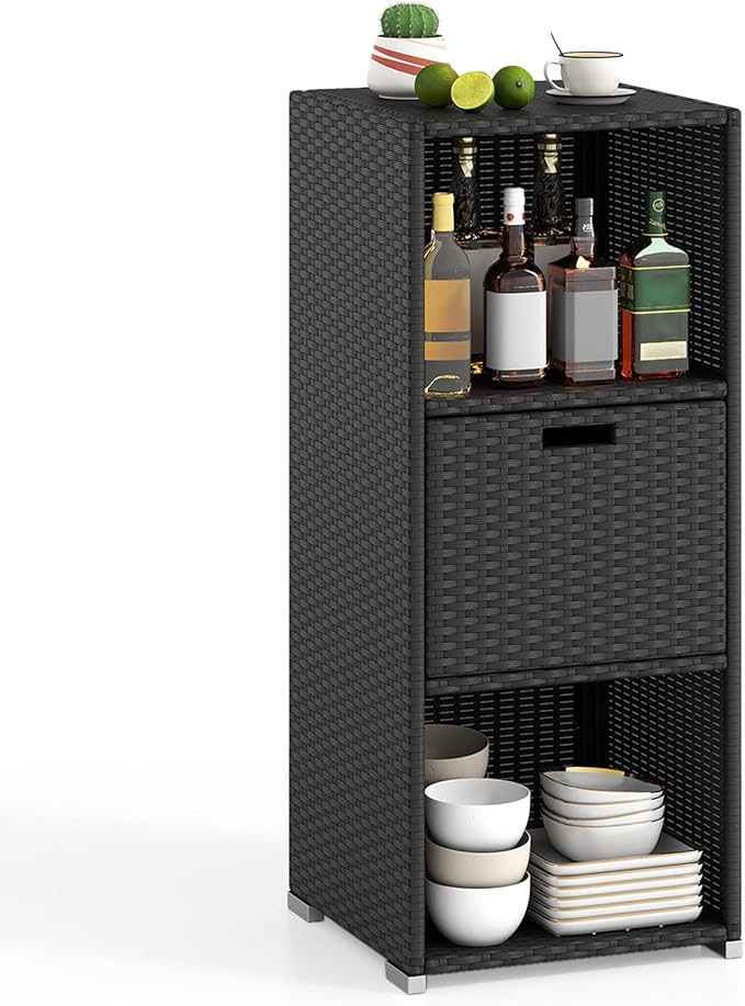 Tangkula Rattan Outdoor Storage Cabinet, Patiojoy Outdoor Wicker Cabinet by TANGKULA
