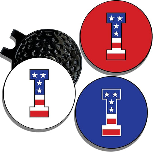 Wolf Golf Towels Golf Ball Marker Hat Clip | USA Monogram | 1 Magnetic Clip + 3 Ball Markers | Patriotic Golf Accessories for Men & Women