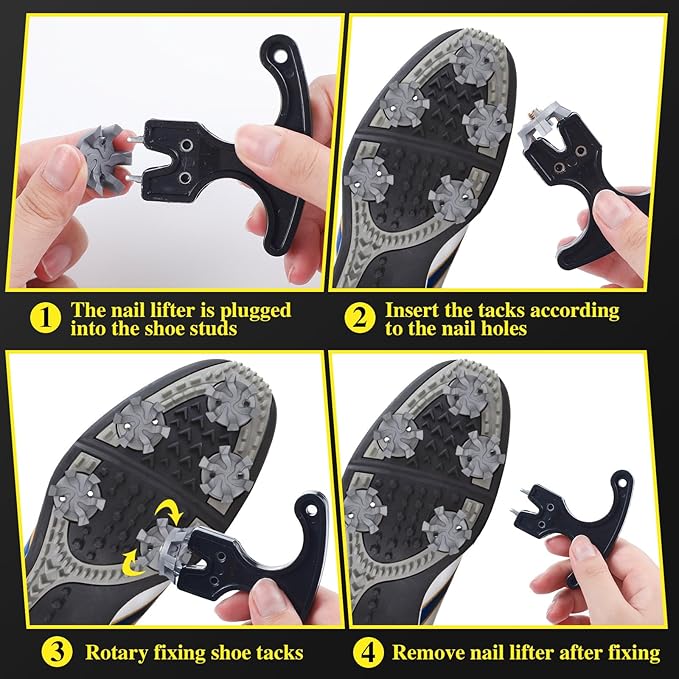 Shappy 51 Pcs Golf Shoe Spikes Replacements Set 50 Golf Shoe Cleats with 1 Black Cleats Spanner Metal Thread Screw 5.84 mm Dia Replacement for Cricket