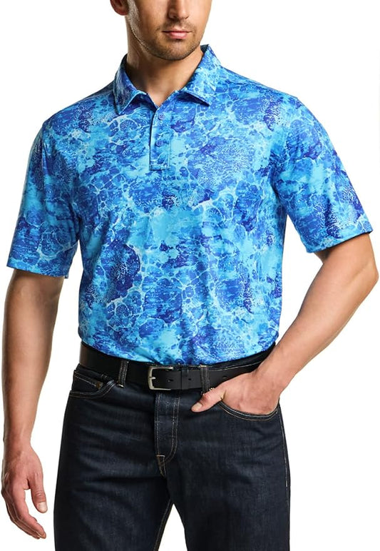 CQR Men's Polo Shirts, Tactical Short Sleeve Golf Performance Shirts, Lightweight Dry Fit UPF 50+ Pique