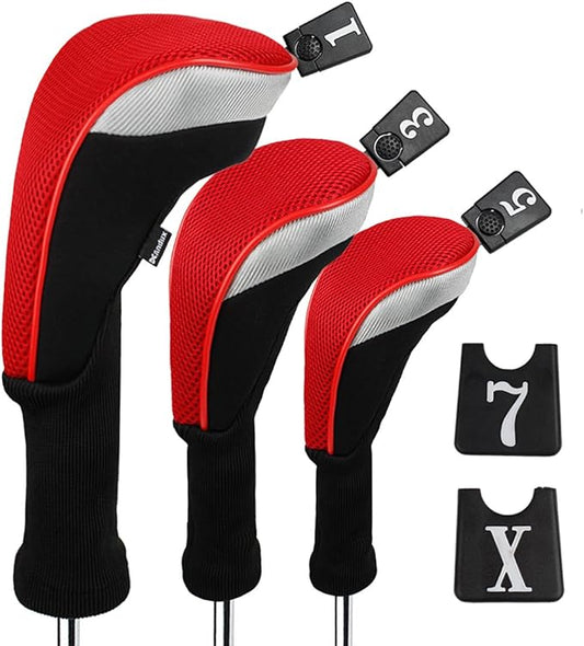 Andux 3pcs/Set Golf 460cc Driver Wood Club Head Covers Long Neck with No. Tags