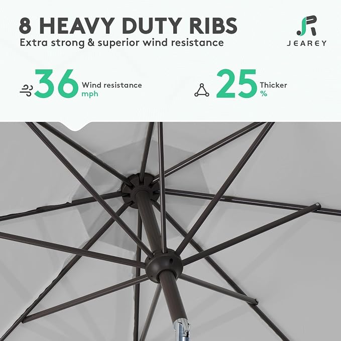JEAREY 10 ft Outdoor Patio Umbrella w/Tilt and Crank, Light Gray | 8 Sturdy - Image 5