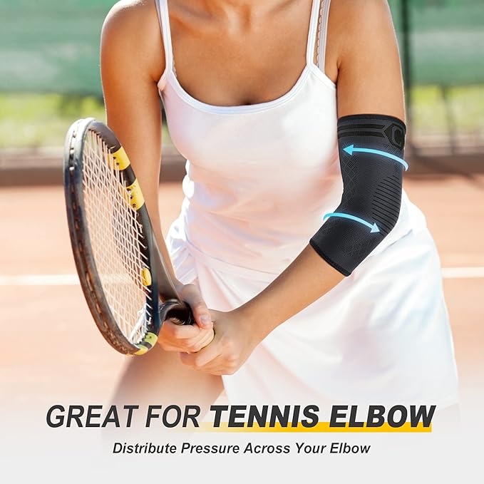CAMBIVO 2 Pack Elbow Brace for Tendonitis, Tennis Elbow Compression Support Sleeve for Golfers Elbow Pain Relief, Arthritis, Bursitis, Workout, Weightlifting (Black-Grey,Large)