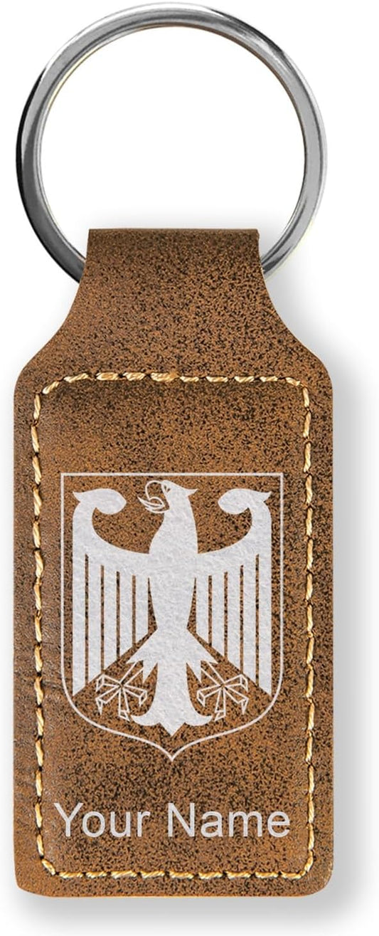 LaserGram Rectangle Keychain, Coat of Arms Germany, Personalized Engraving Included (Rustic with Silver)