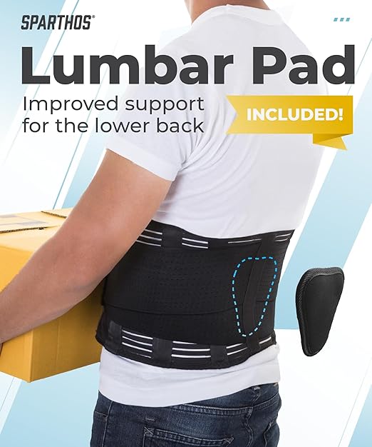 Sparthos Back Brace for Lower Back Pain - SIZE X-LARGE: Fits 52"-59" Waist (Measure at Navel - See Sizing Chart) – Relief from Sciatica, Herniated Disc - Support Belt with Lumbar Pad - Men & Women