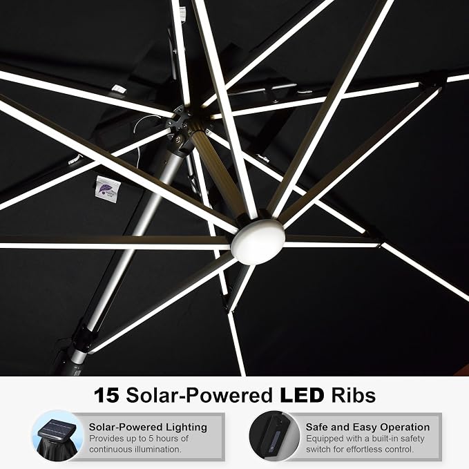 PURPLE LEAF Cantilever Umbrella 11'X11' Double Top Solar LED Light, Stays bright - Image 4