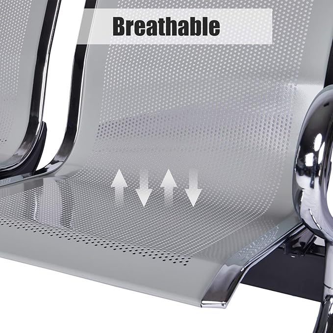 Kinfant Waiting Room Chair Bench - Guest Reception Chairs for Airport Hospital Bank Salon Barber Hall Room Conference (2+3-seat, Silver-Mesh)