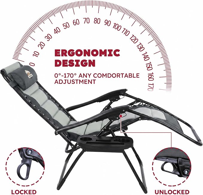 Colegence Oversized Padded Zero Gravity Chair, 400 lb, 0-170° locking recline - Image 4