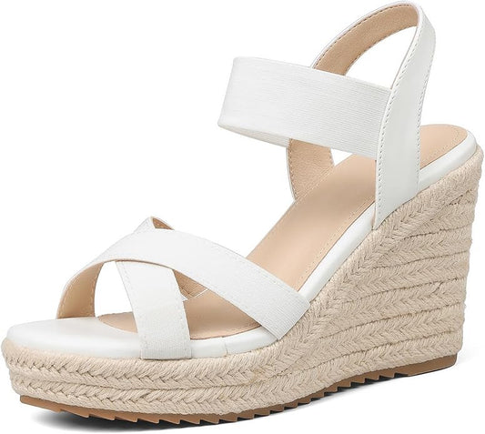 mikarka Women's Open Toe Espadrilles Wedge Sandal Slip On Elastic Ankle Strap Platform Sandals Dressy Comfortable Wedges Shoe
