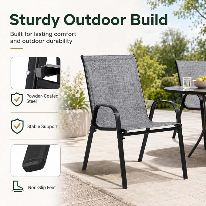 Majnesvon Outdoor Patio Chairs Set of 6, Stackable Patio Chairs, Front Porch - Image 3