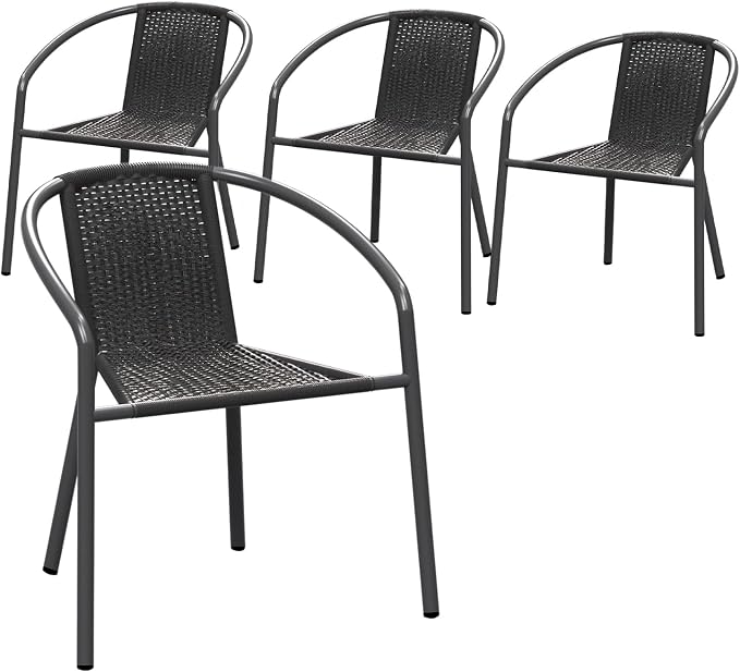 Grezone 4-Piece Rattan Indoor-Outdoor Restaurant Stack Chair Versatile and - Image 7
