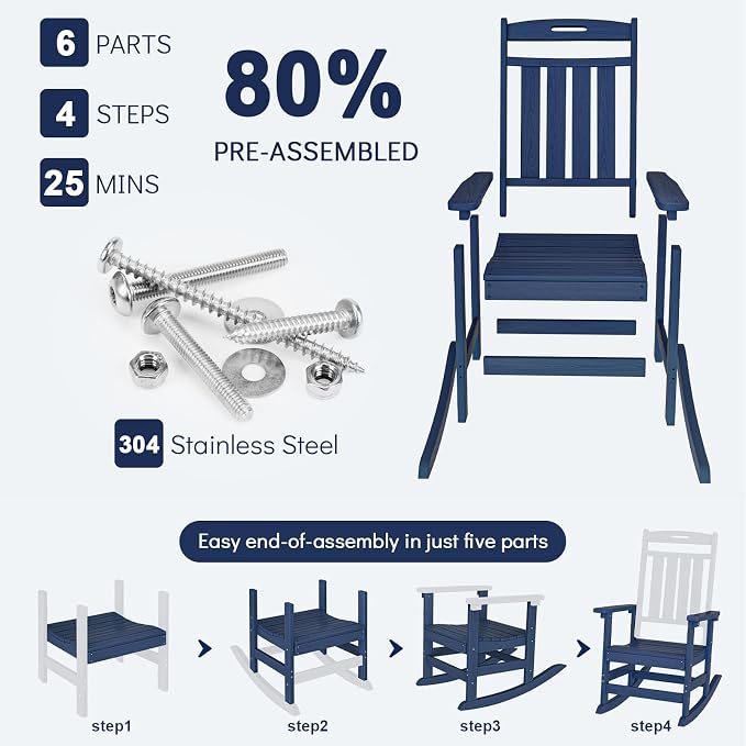 Oversized HDPE Outdoor Rocking Chair Set of 2, All-Weather, Extra Large & Extra - Image 9