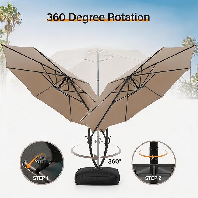 Outdoor Patio Umbrella with Base included, 11 FT Deluxe Curvy Cantilever - Image 6