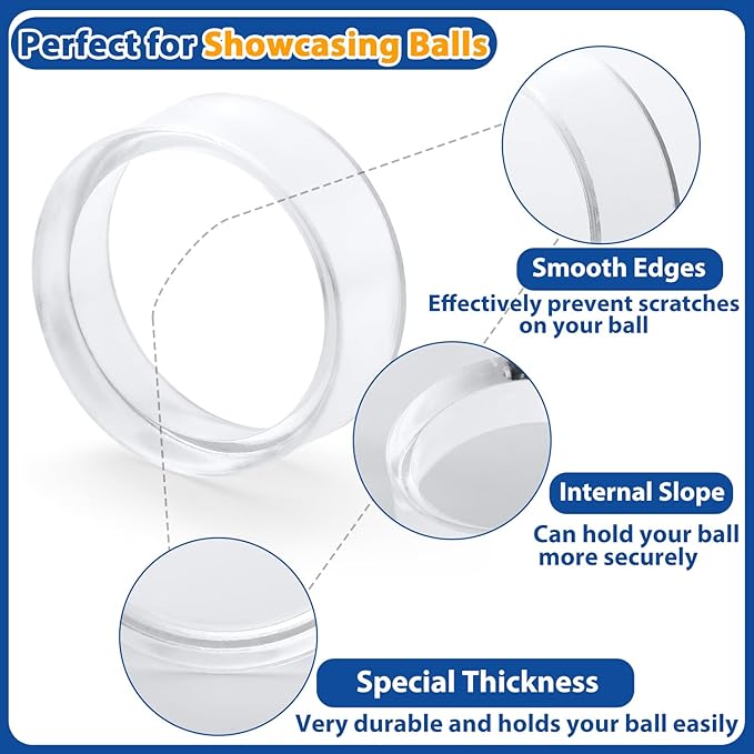 Small Clear Display Stand Ring Holder | 30 PCS (0.6 Inches) | Round Beveled Pedestal for Dragon Ball, Golf, Baseball, Egg, Spheres, Marble | Hold Up to 10lb | Perfect for Small Collections