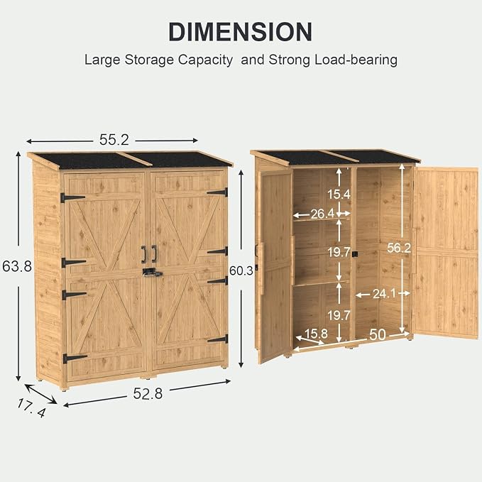 Gizoon Outdoor Cabinet, Waterproof Roof, Double Lockable Wooden Shed | 2 - Image 8