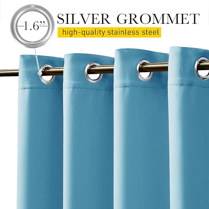 NICETOWN 2 PCs Outdoor Curtains Waterproof Fixed Bottom W52xL95 Teal Blue | - Image 3
