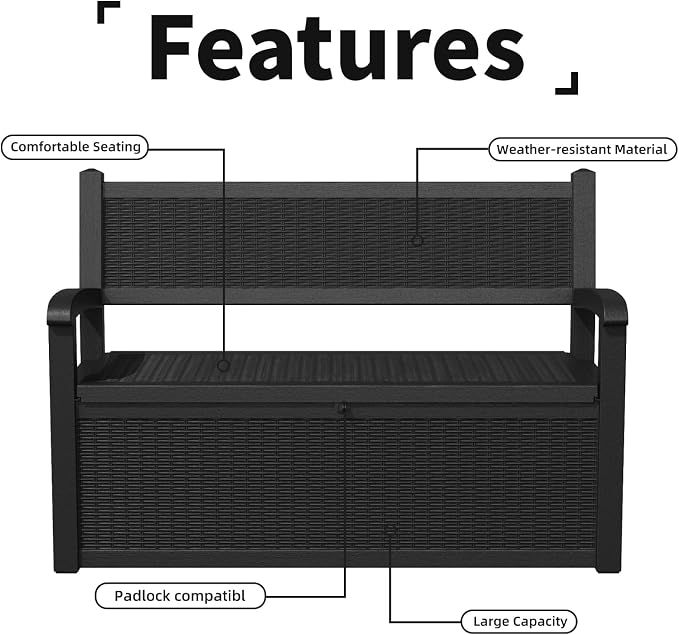 PatioZen 80 Gallon Outdoor Storage Bench Deck Box, Outdoor Storage Furniture - Image 8