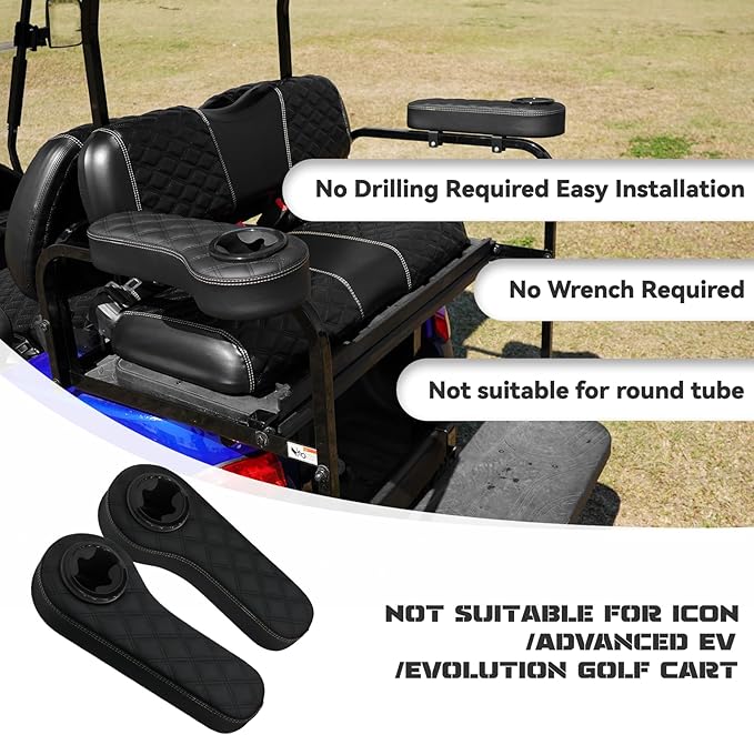 XUANYUDG0769 Golf Cart Armrest with Cup Holder for EZGO TXT Club Car DS Precedent and Yamaha Rear Seat Kit, Upgrade Support Frame/No Need Drilling Arm Rest