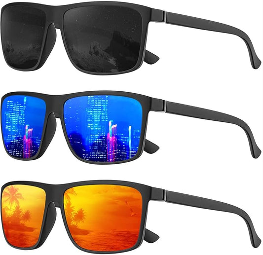 KALIYADI Polarized Sunglasses for Men and Women, Mens Sun Glasses with UV Protection for Driving Fishing Golf (3 Packs)
