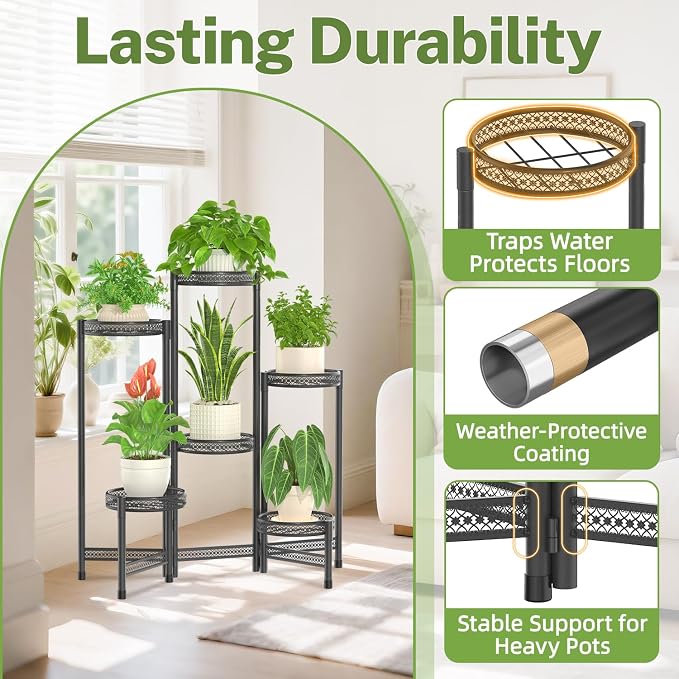 iDavosic.ly Plant Stand Indoor Outdoor, 6 Tier Iron Corner Shelf, Folding Multi - Image 6