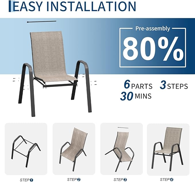 GarveeLife Stackable Outdoor Chairs Set of 4, All Weather Patio Chairs - Image 5