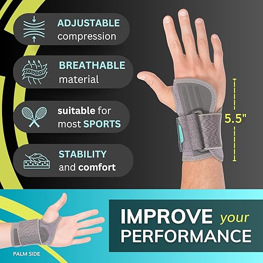 BraceAbility Wrist Support for Men and Women - Tennis and Pickleball Wrist Brace, Sports Injury Relief, Sprained Wrist Recovery, Tendonitis Support, Bowling, Volleyball, Golf - Left Hand (Small)