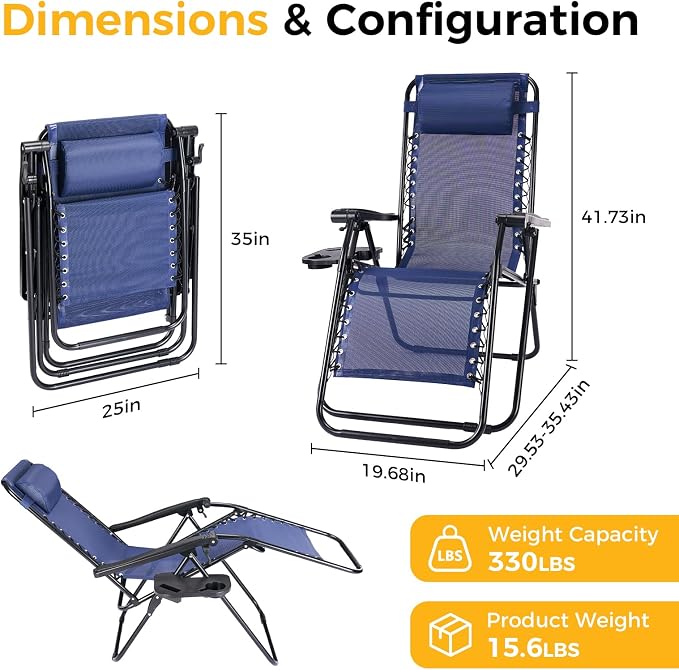 NEWBULIG Zero Gravity Chairs Set of 4, Folding Lounge Recliner Chair | Portable - Image 2