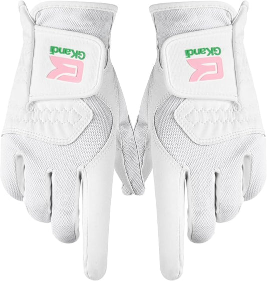 Golf Gloves Women Left Right Handed Golfer Rain Grip Hot Wet All Weather 2 Pack or 1 Pair, Womens Golf Glove Breathable Flexible Mesh for Ladies in Pink White