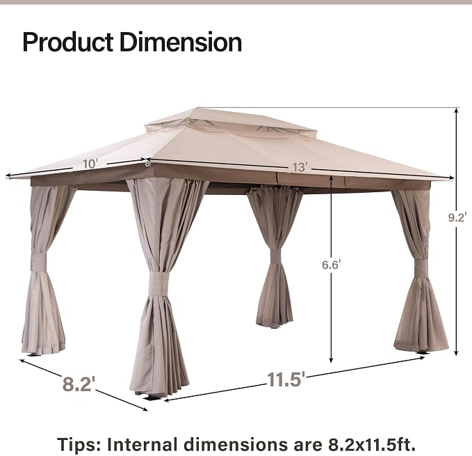 10'x13' Outdoor Gazebo with 50FT String Lights, Metal Heavy Duty Patio Canopy - Image 2