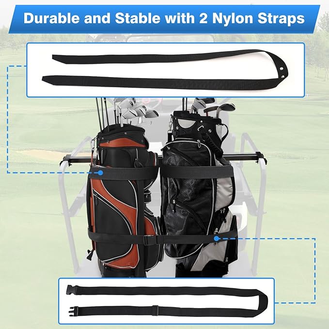 Golf Cart Rear Seat Bag Holder Bracket Attachment for Most 2+2 Golf Cart Rear Seat with 1 Inch Square Tube, No Drilling Golf Cart Bag Attachment for EZGO Club Car Yamaha Golf Carts, Metal / Stable