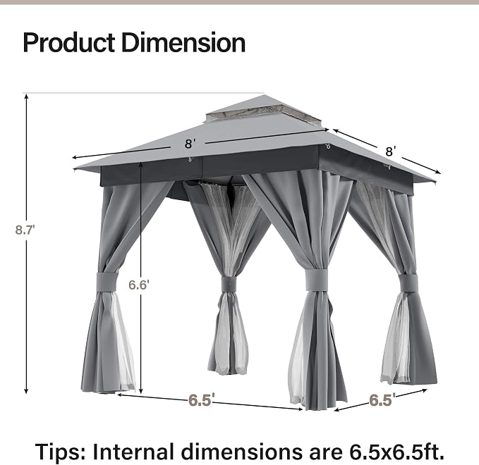 8'x8' Outdoor Gazebo with 50FT String Lights, Metal Heavy Duty Patio Canopy - Image 2