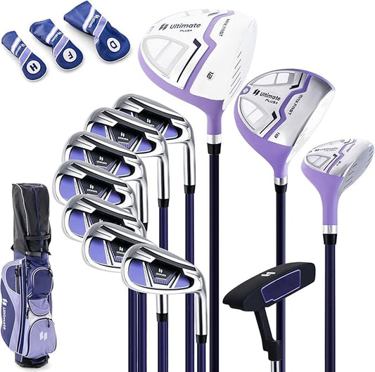 GYMAX Women Golf Clubs, 16PCS Right Handed Golf Set Includes Graphite 460CC Driver(1), Fairway (3), Hybrid (5) & Irons Size 5-SW, Putter & Stand Bag with Rain Hood, Complete Golf for Ladies