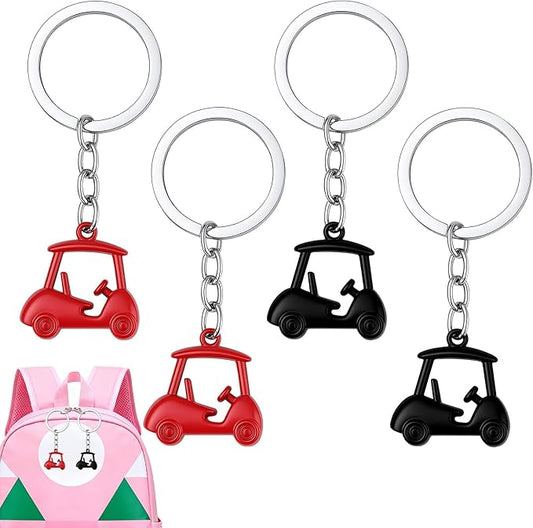 4PCS Black/Red Golf Cart Keychains, Keychain Golf Cart Pendant Keyring, Golfing Themed Key Holder, Golfing Style Key Chains, Unisex Key-Organizer Holder for Birthday, Christmas