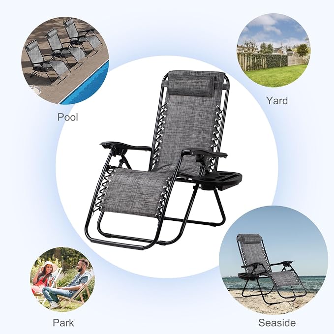 Nazhura Set of 2 Relaxing Recliners Patio Chairs Adjustable Steel Mesh Zero - Image 5