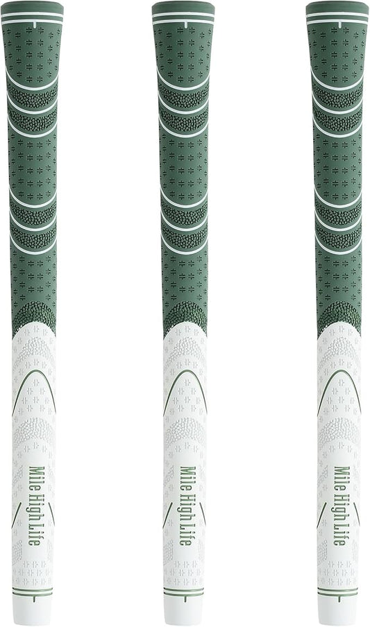 Mile High Life Golf Grips 13 Pack / 3 Pack - All-Weather Soft Rubber Golf Club Grips - High Shock Absorption, Enhanced Traction - Standard, Midsize & Jumbo Size (Core 0.58"-0.61")