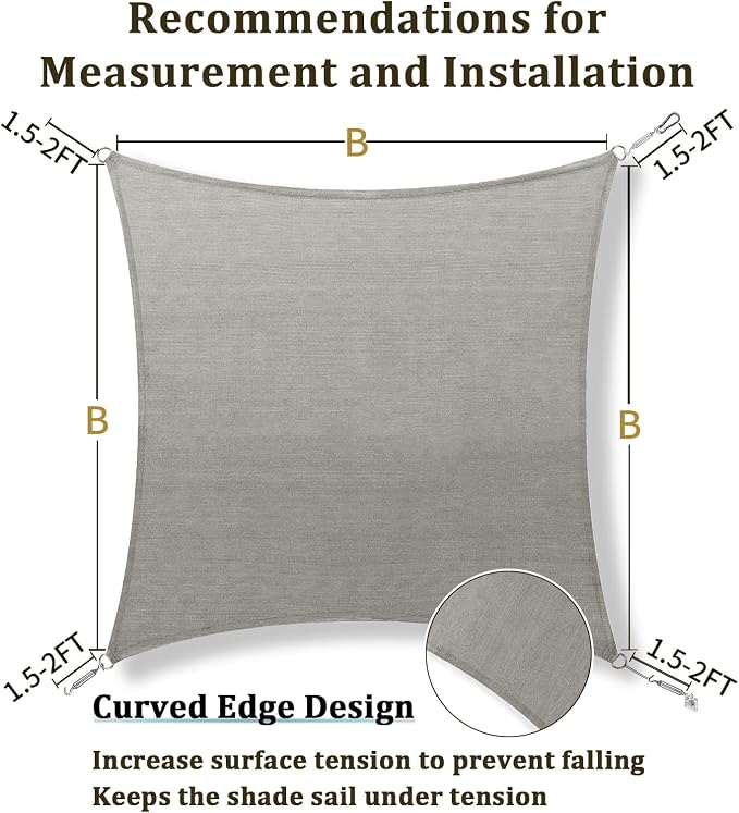 Shade&Beyond 15'x15' Sun Shade Sail Canopy Square, UV Block Breathable Curved - Image 5