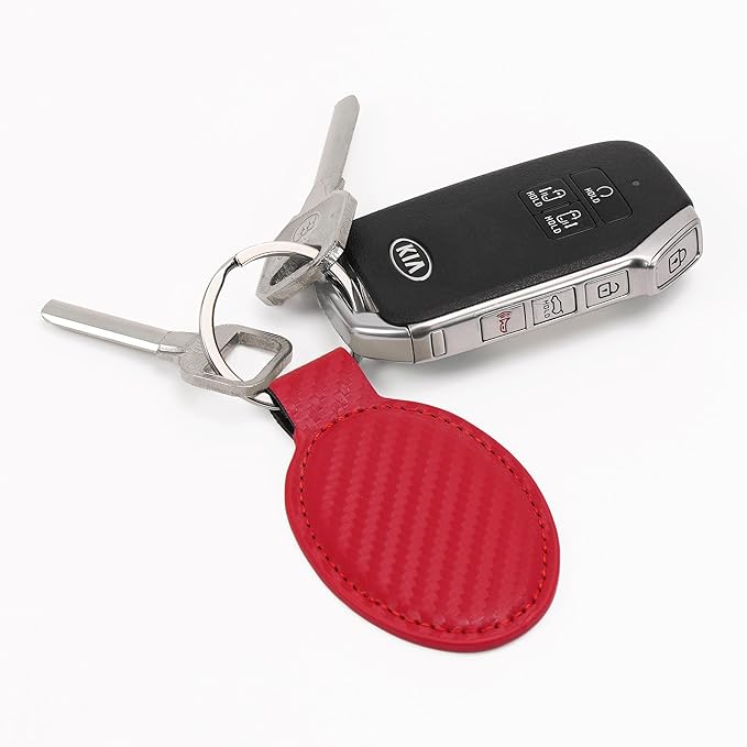 LaserGram Oval Keychain, Off Road Racer, Personalized Engraving Included (Carbon Fiber Red)