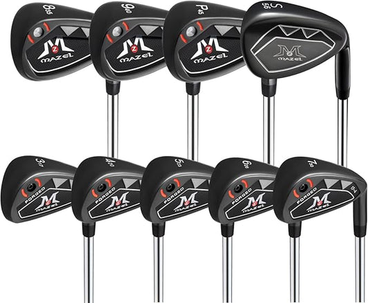 MAZEL Men Golf Iron Set (9PCS) or 1,2,3,4,5,6,7,8,9,Pitching Wedge,Sand Wedge with Steel Shafts for Right Handed Golfers