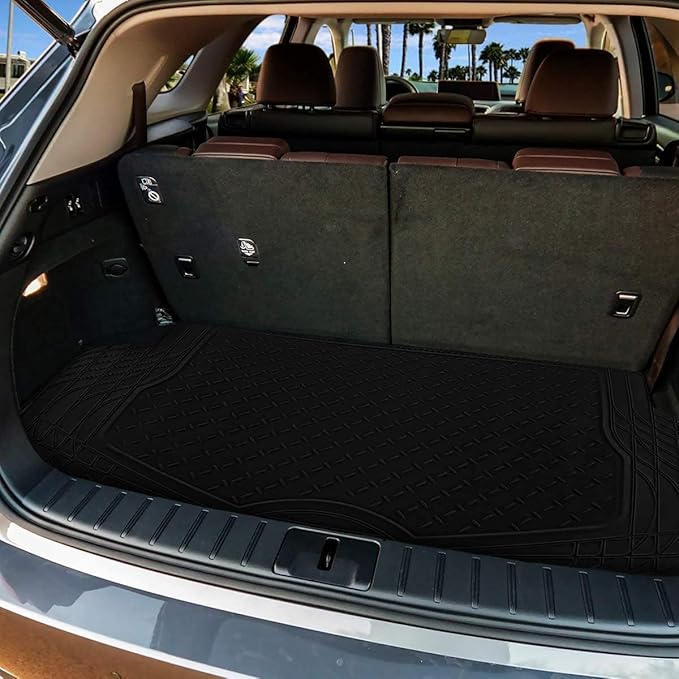 ZONETECH All Weather Rubber Semi Pattern Cargo Liner Trunk Floor Mat – Premium Quality Black Heavy Duty Cargo Trunk Floor Mat (2 Pack)