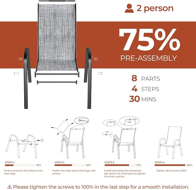 TLSUNNY Patio Chair, Outdoor Stackable Textilene Chairs Set of 8, - Image 7