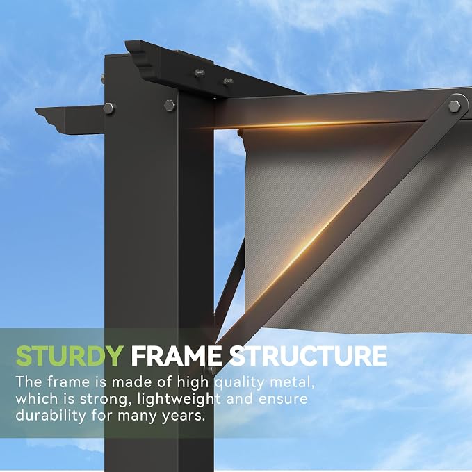 Aoxun 10'x12' Outdoor Retractable Pergola, Patio Pergola - Image 2