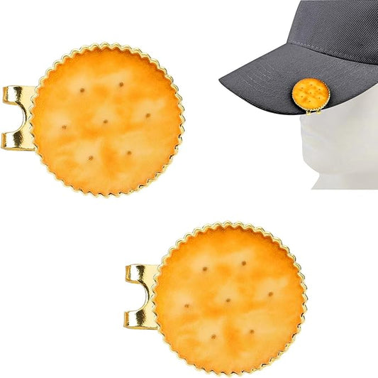2pcs Cracker Golf Ball Marker with Hat Clip Set, Funny Cookie Magnetic Ball Marker Hat Clip Golf Gifts Accessories for Men Women Golfers