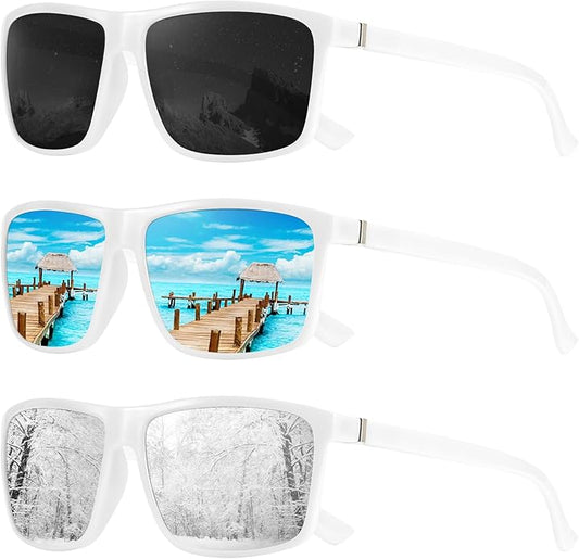 KALIYADI Polarized Sunglasses for Men and Women, Mens Sun Glasses with UV Protection for Driving Fishing Golf (3 Packs)