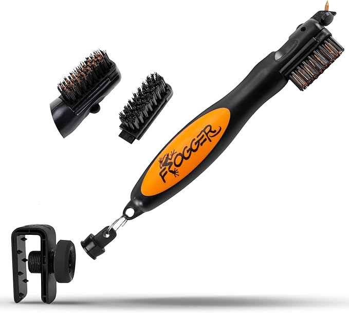 Frogger BrushPro Latch-It Golf Club Cleaner, Ergonomic Grip and Latch-it Magnet - Professional Golf Club Brush and Groove Cleaner for Golfers