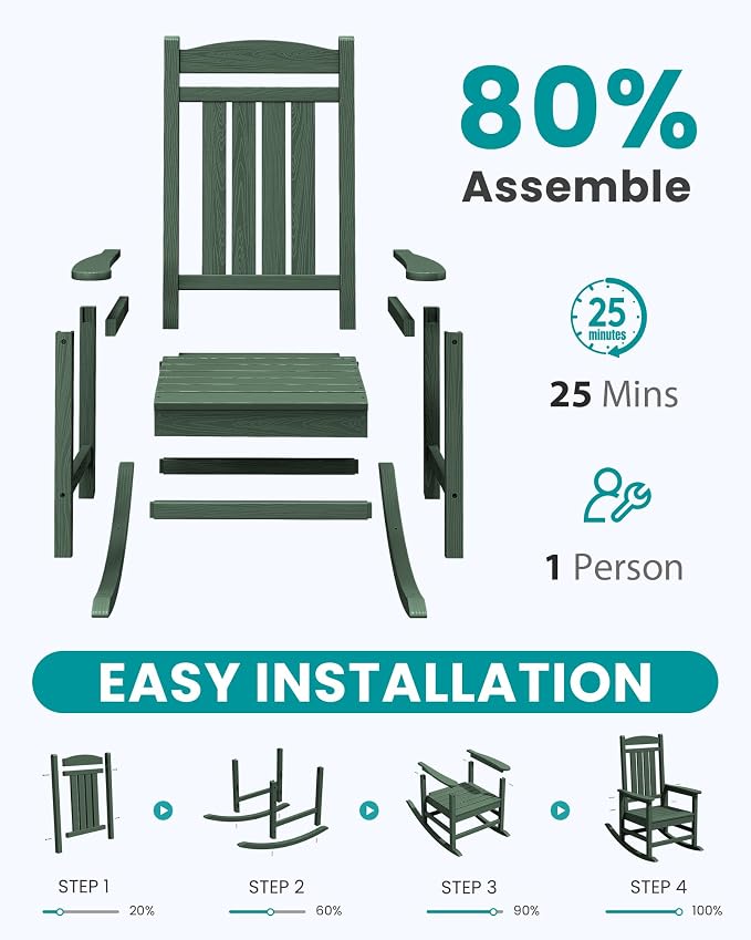 SERWALL Outdoor Rocking Chair Set of 4, Patio Rocking Chair, Porch Rocker - Image 7
